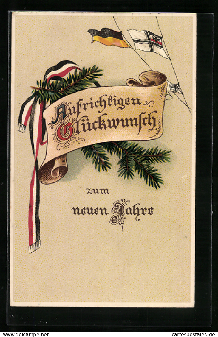 AK Fahnen Vom Zweibund Nebst Tannenzweig Zum Neuen Jahr  - War 1914-18