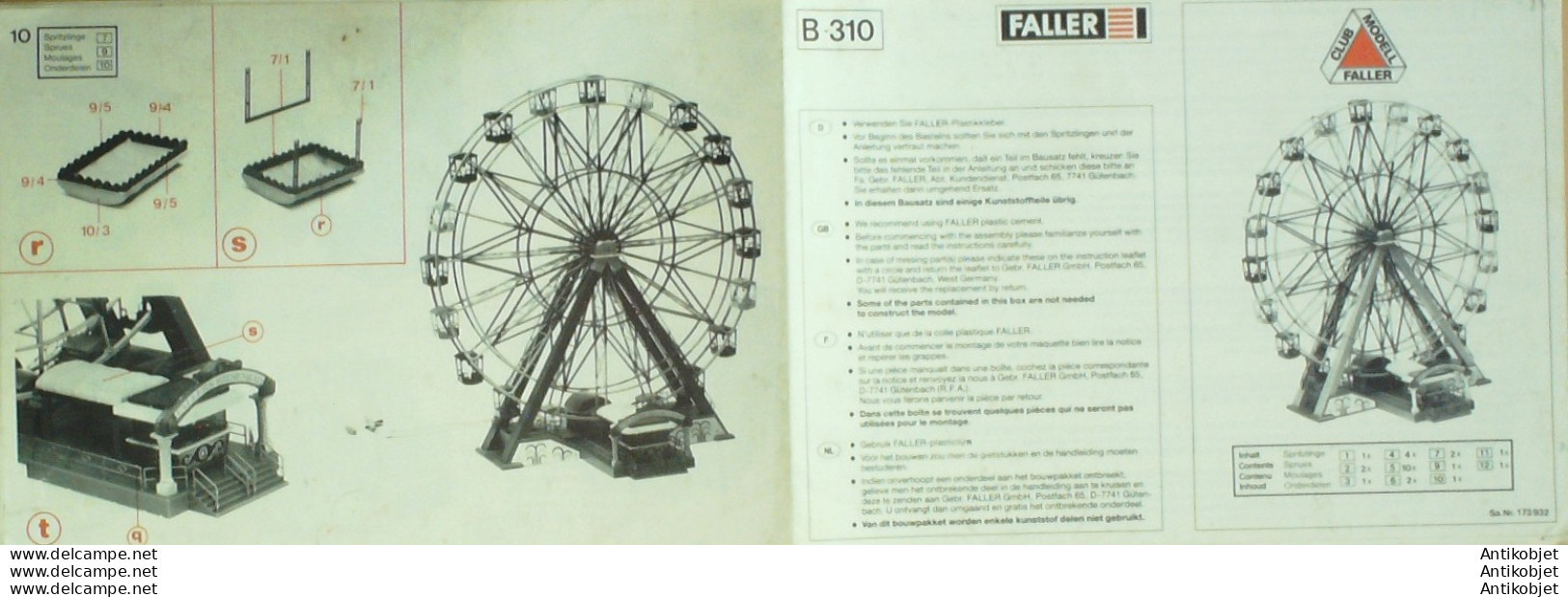 FALLER Notice (Roue De Manège Maquettes Modelisme) Allemagne 1964 - 1900 – 1949