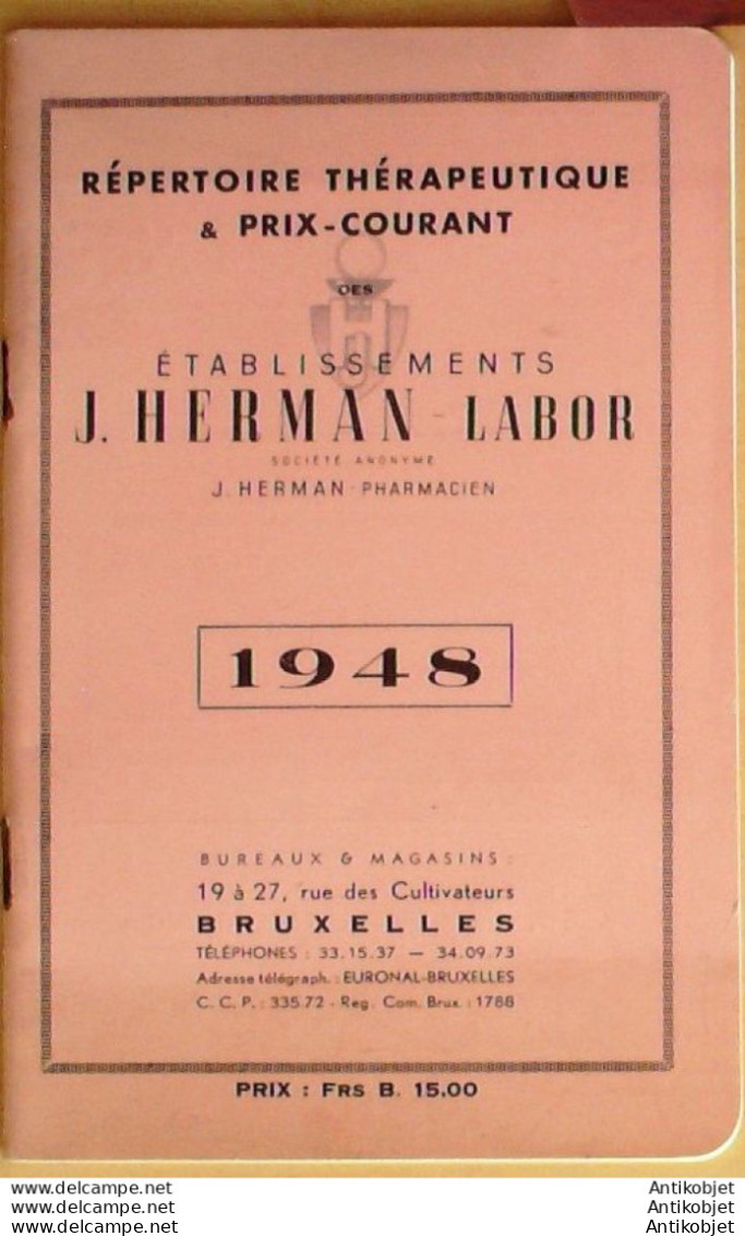 HERMAN LABOR (Répertoire Thérapeutique) Belgique 1948 - 1900 – 1949