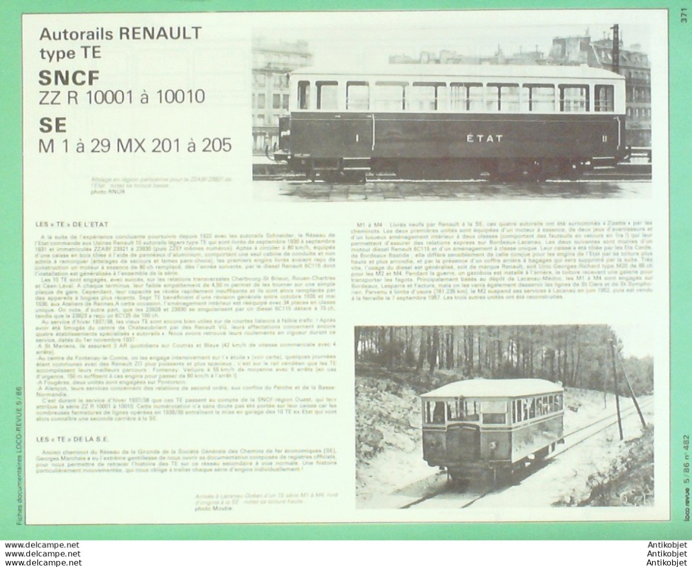 Loco Revue 1886 N°482 Gare De Lyon Autorails Renault Type TE Sncf ZZ R Signaux - Historia