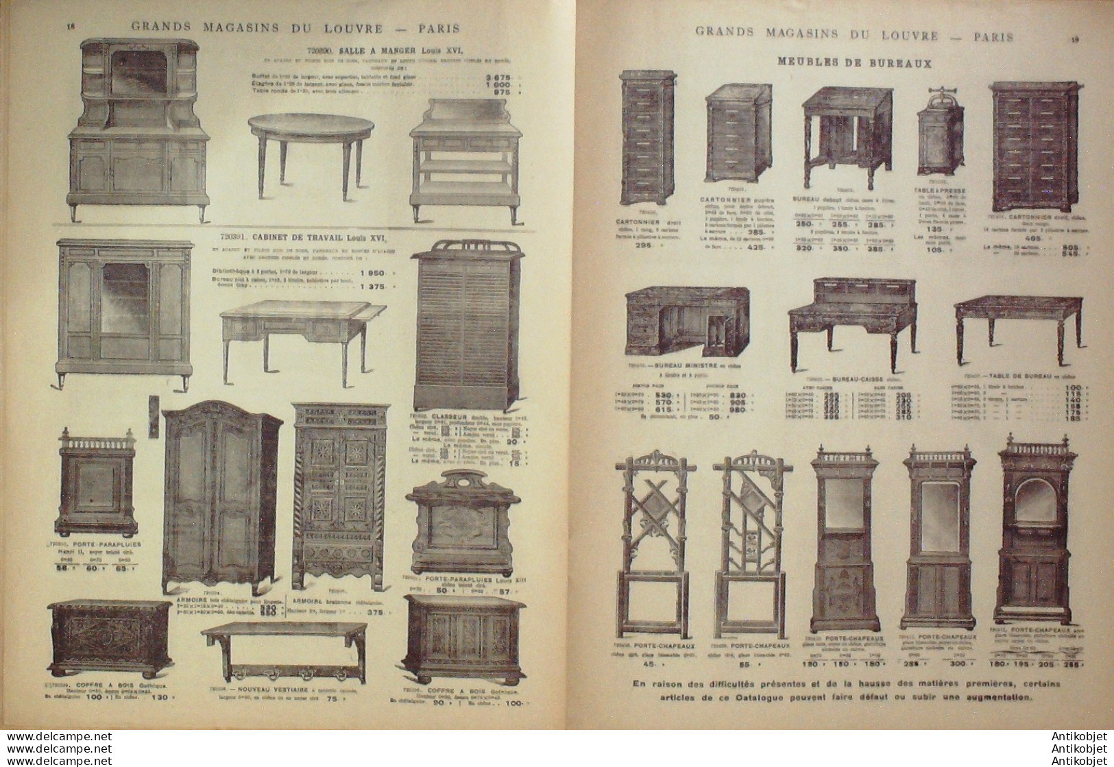 MAGASINS du LOUVRE (Ameublements) 1918