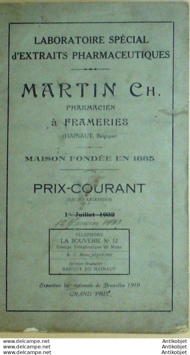 MARTIN Pharmacien (Produits Pharmaceutiques) Belgique 1910 - 1900 – 1949