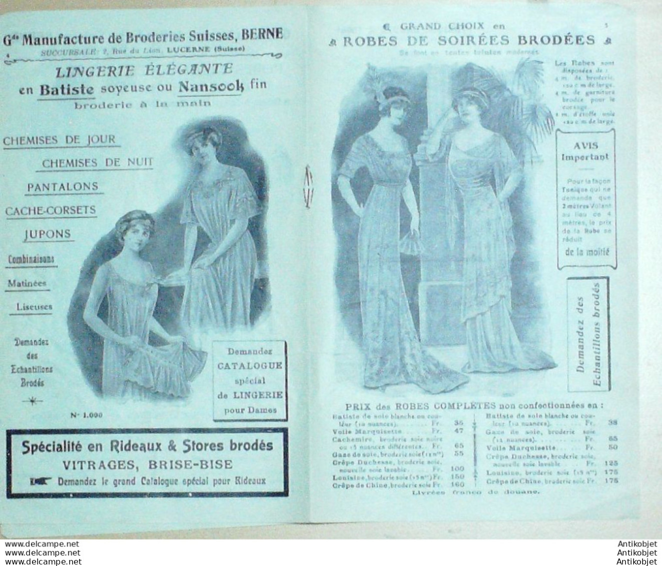 Mode Toilettes, Lingeries (Manufacture Broderies) Suisse 1910 - Zwitserland