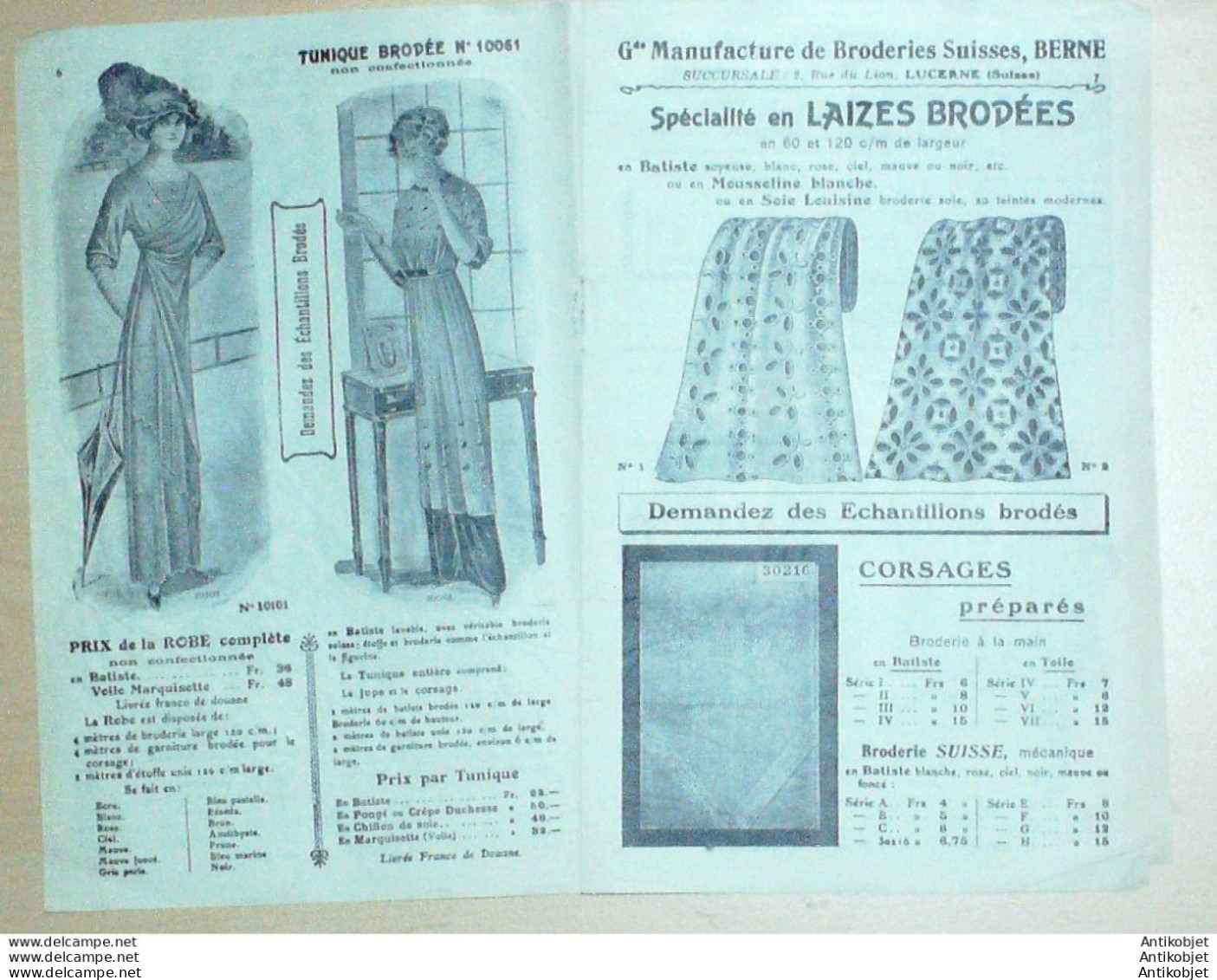 Mode Toilettes, Lingeries (Manufacture Broderies) Suisse 1910 - Suiza