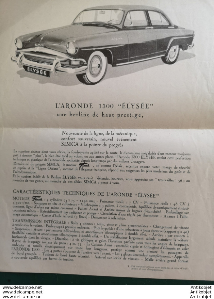 SIMCA Aronde 1300 ELYSEE (Caractéristiques Techniques) 1950 - 1900 – 1949