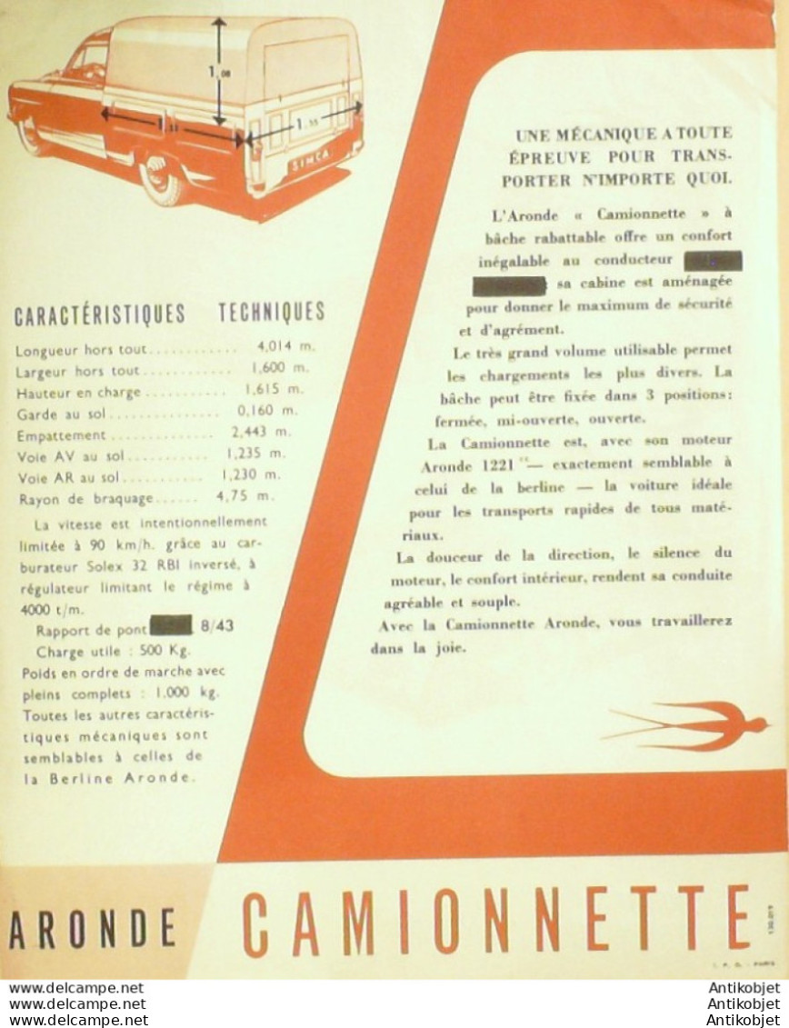 SIMCA Aronde CAMIONNETTE (Plaquette) 1958 - 1900 – 1949