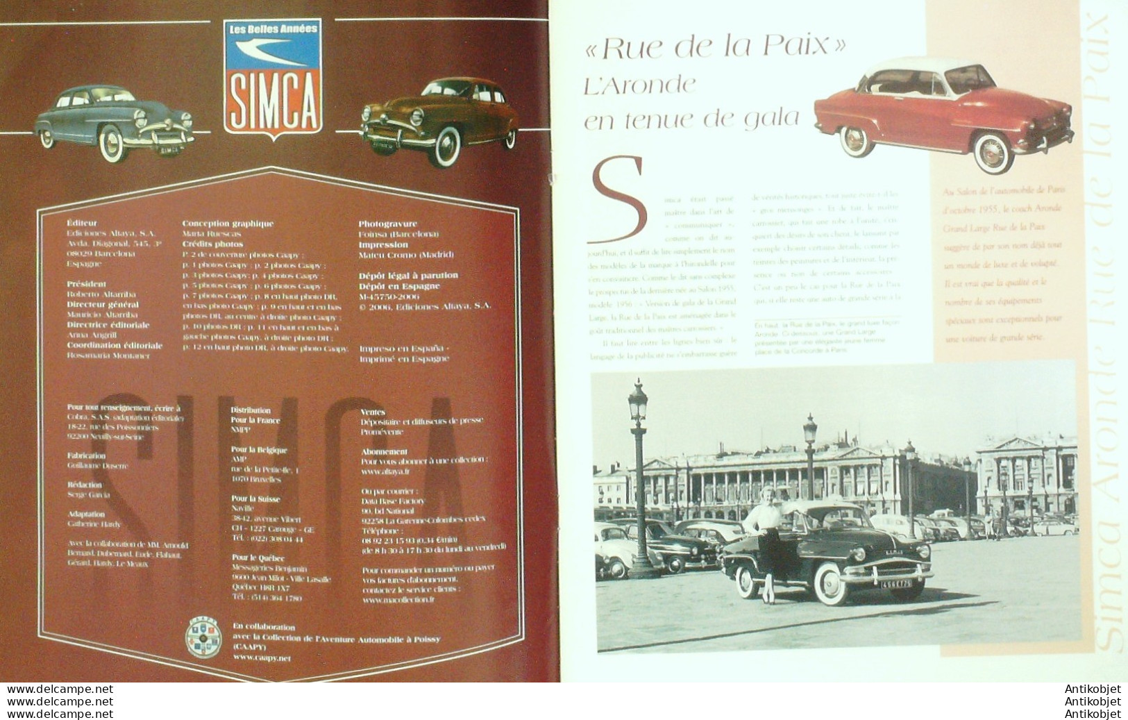 Simca Aronde GL 1956 Pigozzi Henri édition Hachette - Geschichte