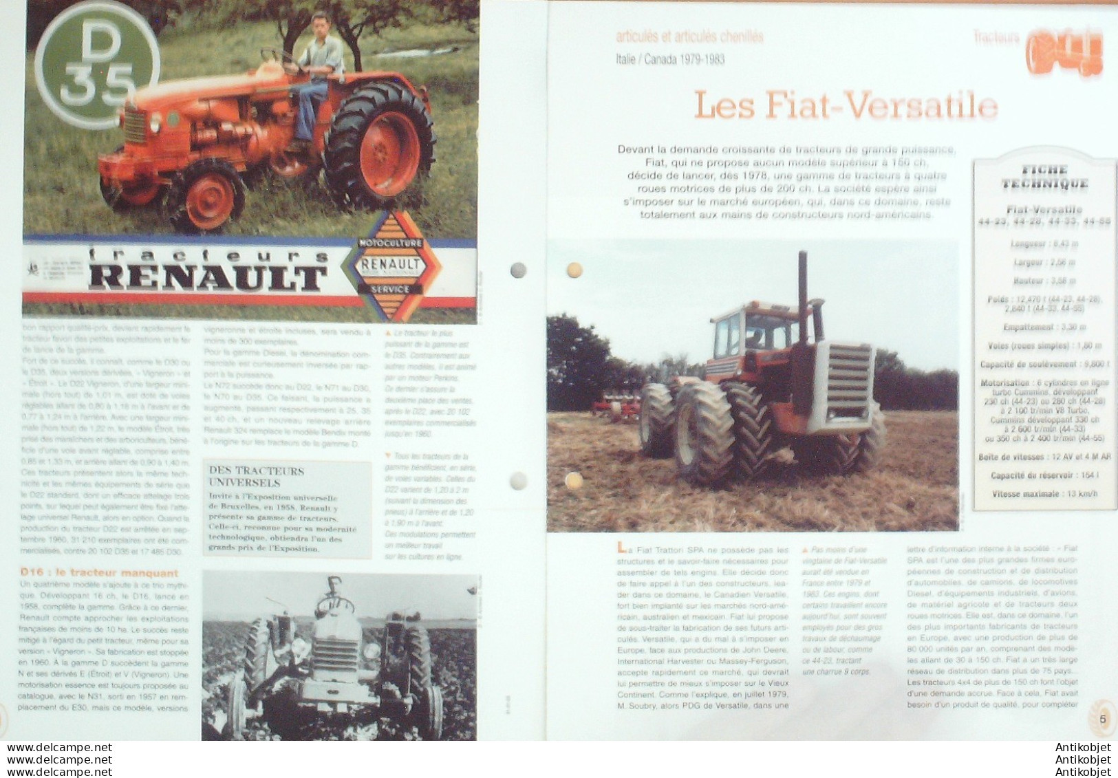 Tracteurs Renault D22 Fiat Versatile Pocalin édition Hachette - Histoire