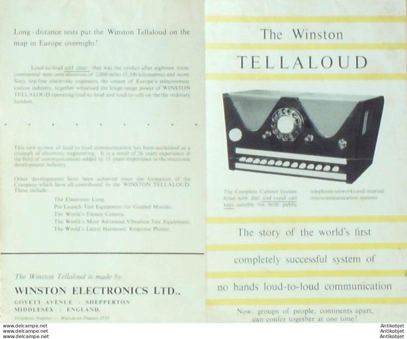 WINSTON TELLALOUD (Matériels Téléphoniques) Royaume Uni 1932 - Reino Unido