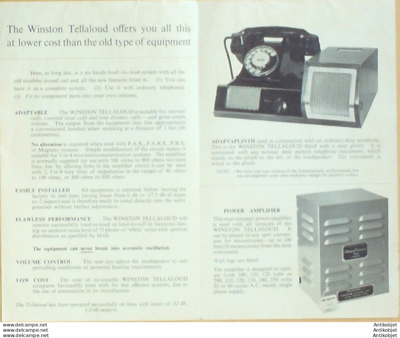 WINSTON TELLALOUD (Matériels Téléphoniques) Royaume Uni 1932 - Royaume-Uni