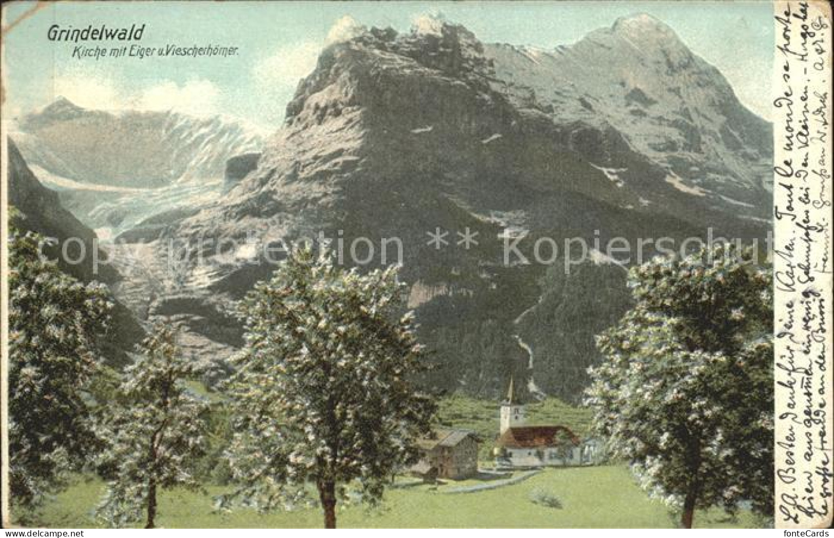 12039290 Grindelwald Kirchenpartie Mit Eiger Und Viescherhoerner Grindelwald - Sonstige & Ohne Zuordnung