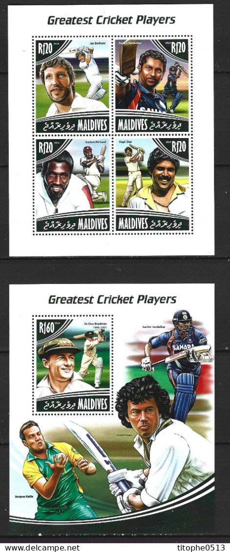 MALDIVES. N°4381-4 + BF 693 De 2014. Grands Joueurs De Cricket. - Cricket