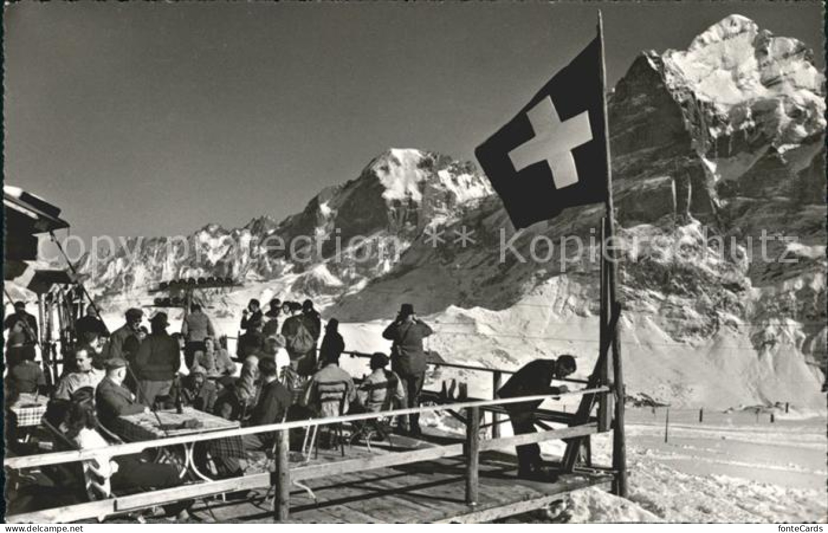 12039203 Grindelwald Bergrestaurant First Terrasse Mit Wetterhorn Grindelwald - Sonstige & Ohne Zuordnung