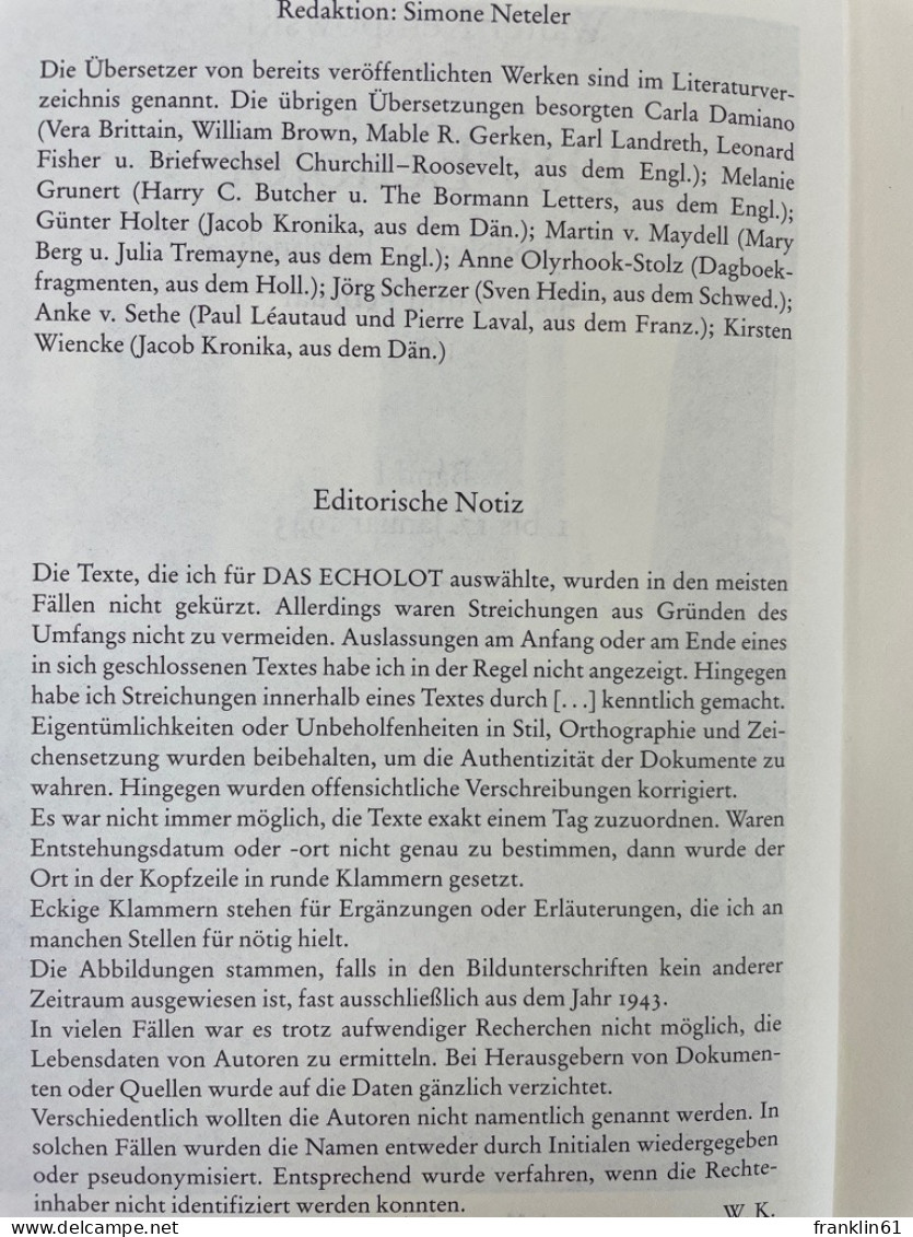 Das Echolot. Ein Kollektives Tagebuch. Band 1 Bis 4 KOMPLETT. - Poesía & Ensayos