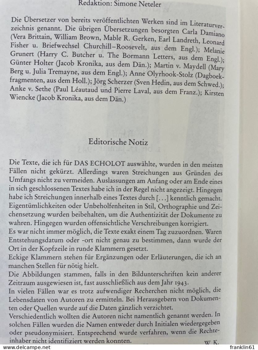 Das Echolot. Ein Kollektives Tagebuch. Band 1 Bis 4 KOMPLETT. - Poésie & Essais