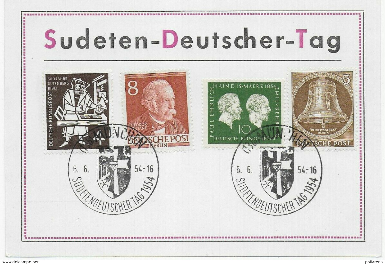 Sonderkarte Sudeten-Deutscher-Tag 1954 In München Mit Sonderstempel - Cartas & Documentos