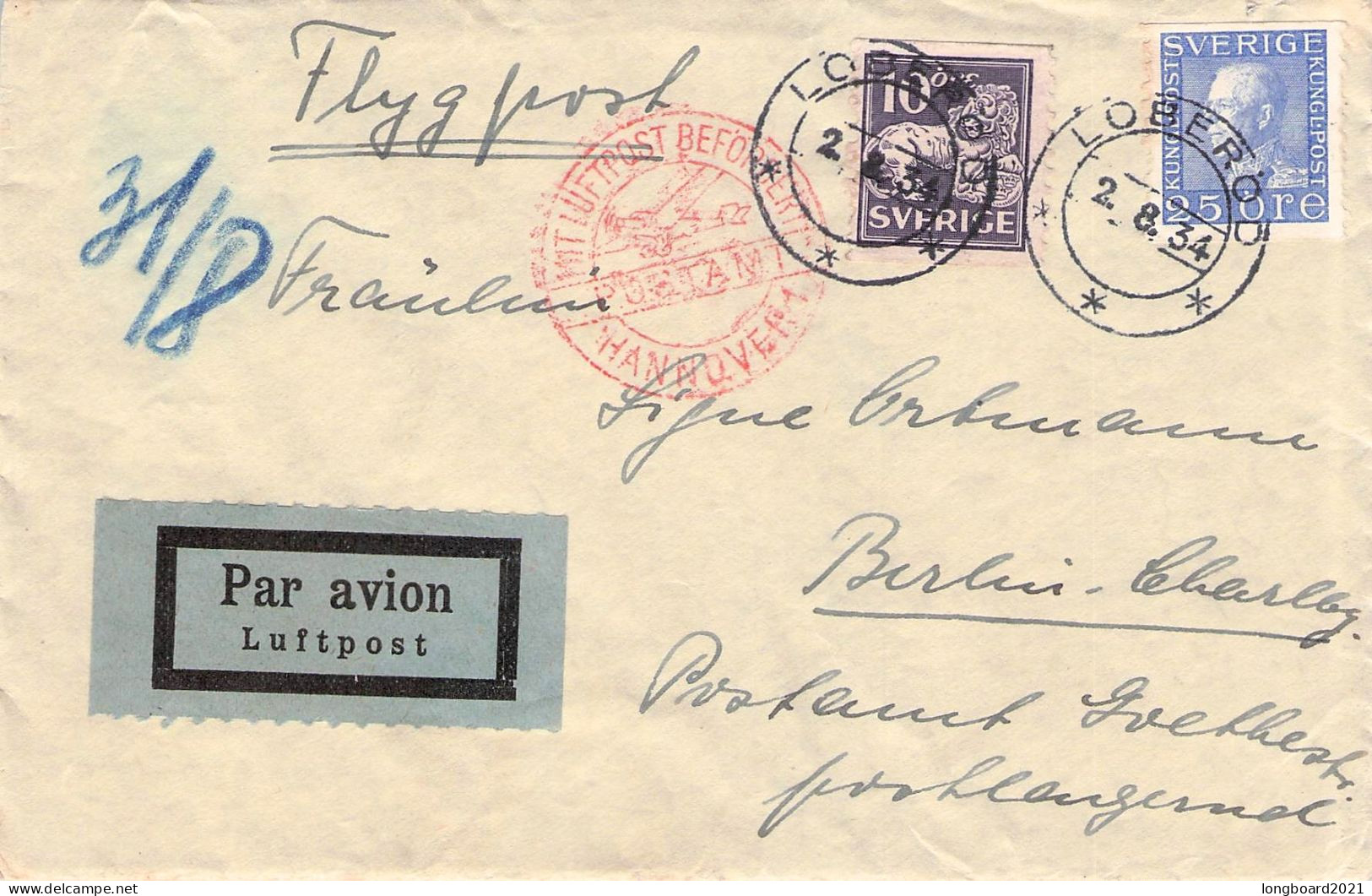 SWEDEN - AIRMAIL 1934 - BERLIN/DE / 7059 - Briefe U. Dokumente