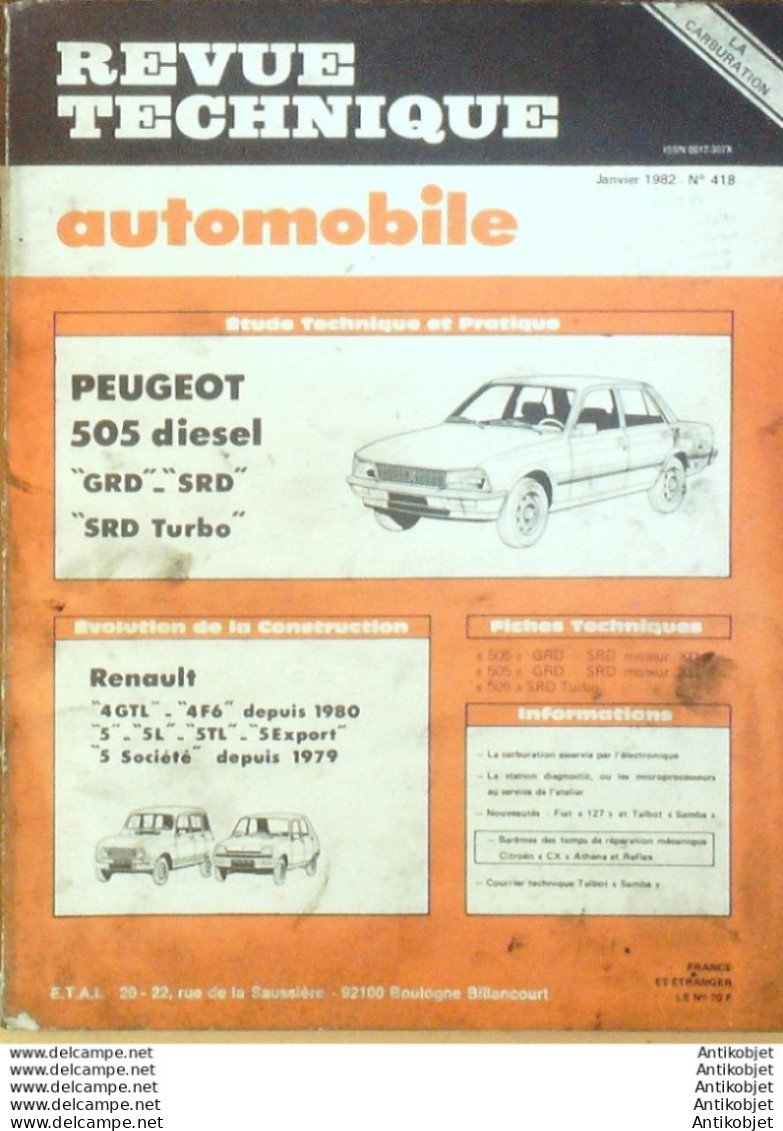 RTA Peugeot 505 Renault 4Gtl Fiat 127 Citroen CX - Auto/Moto