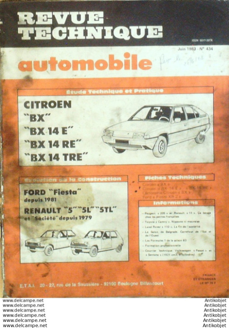 Revue Technique Automobile Citroen BX Ford Fiesta Renault 5 Land Rover 110   N°434 - Auto/Moto