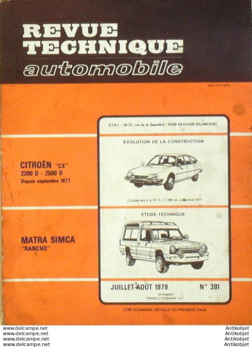 Revue Technique Automobile Citroen Cx 2200 D 1977 Matra Simca Rancho   N°391 - Auto/Motor