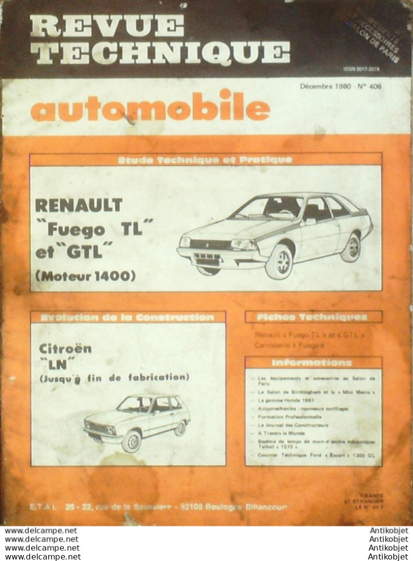 Revue Technique Automobile Citroen LN Renault Fuego TL 1400   N°406 - Auto/Motor