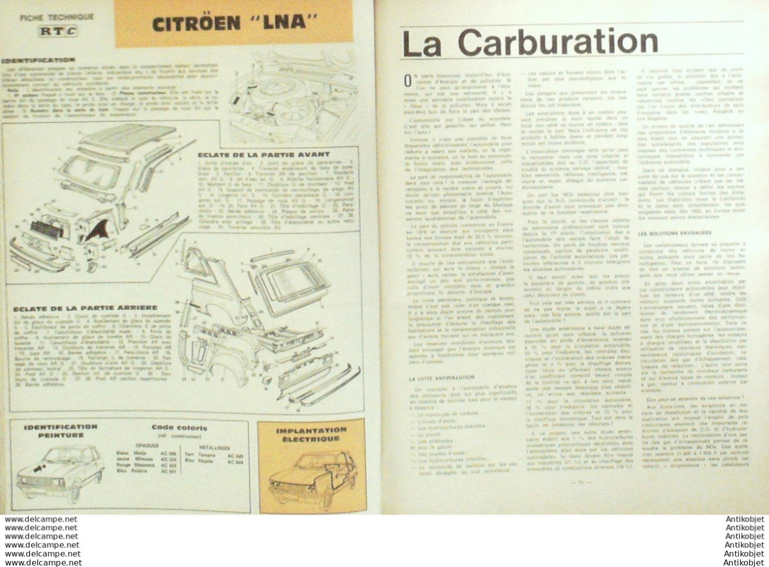 Revue Technique Automobile Citroen Lna Chrysler Simca 1307 1308 1309   N°396 - Auto/Motorrad