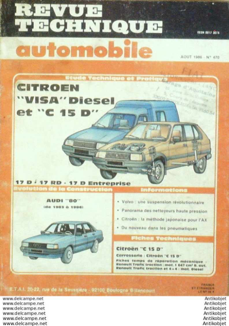 Revue Technique Automobile Citroen Visa C15D Audi 80   N°470 - Auto/Motorrad