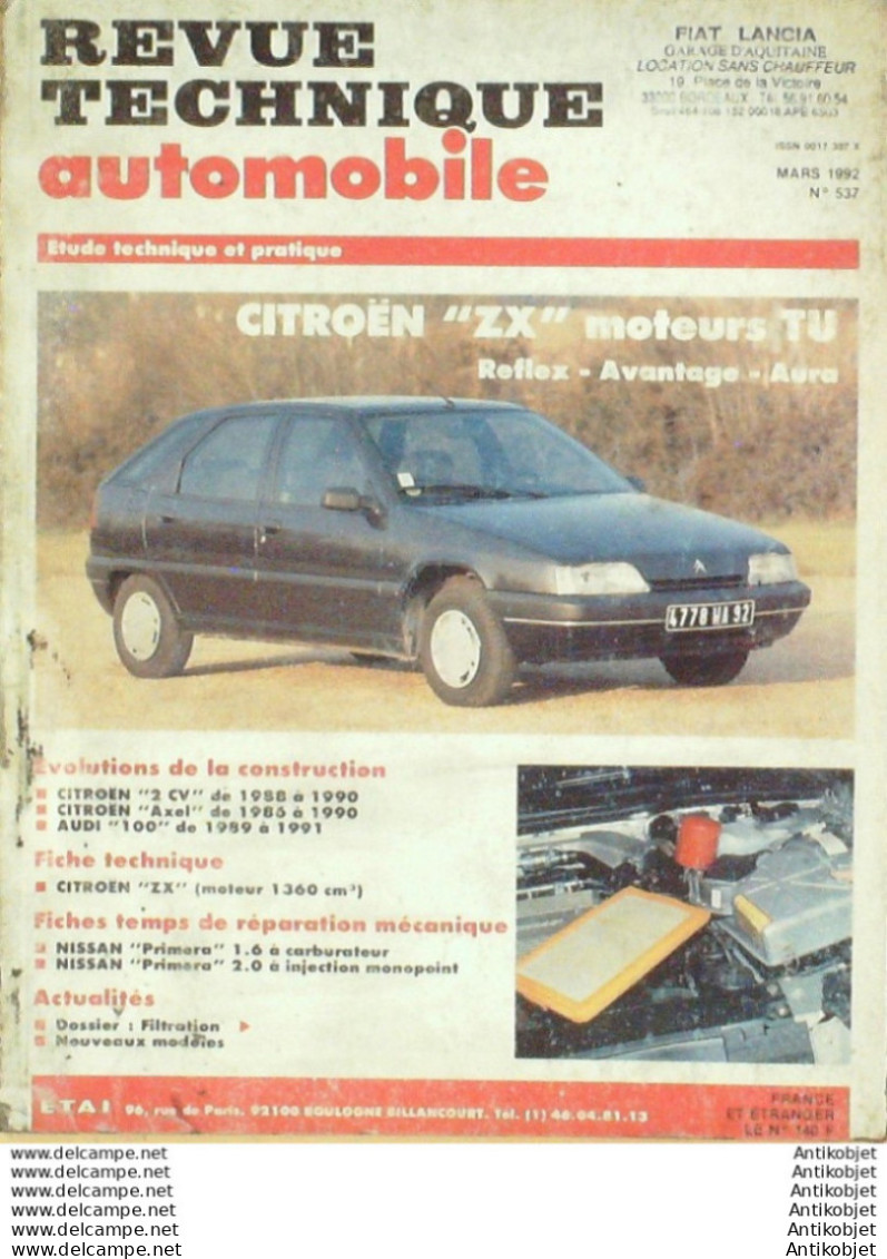 Revue Technique Automobile Citroen ZX 2cv Audi 100 Nissan Primera   N°537 - Auto/Motor