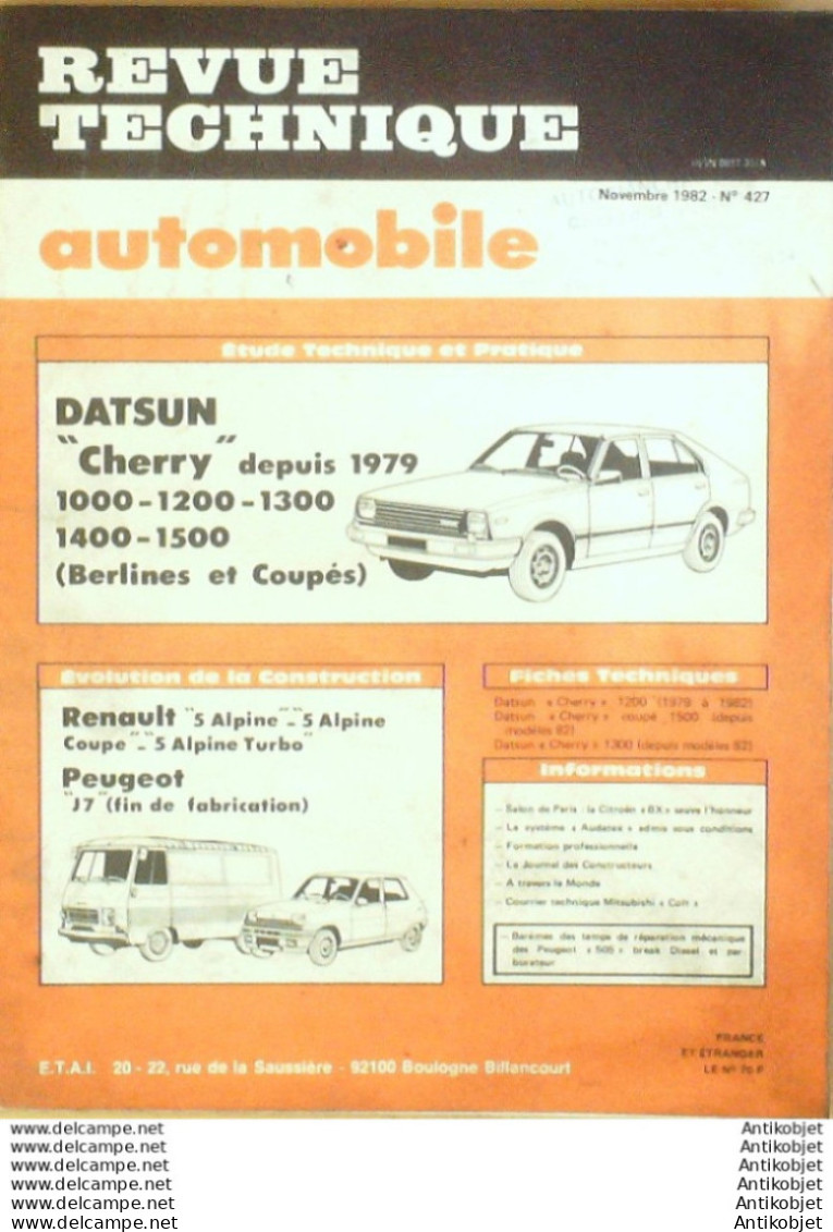 Revue Technique Automobile Datsun Cherry Renault 5 Alpine Peugeot J7   N°427 - Auto/Motor