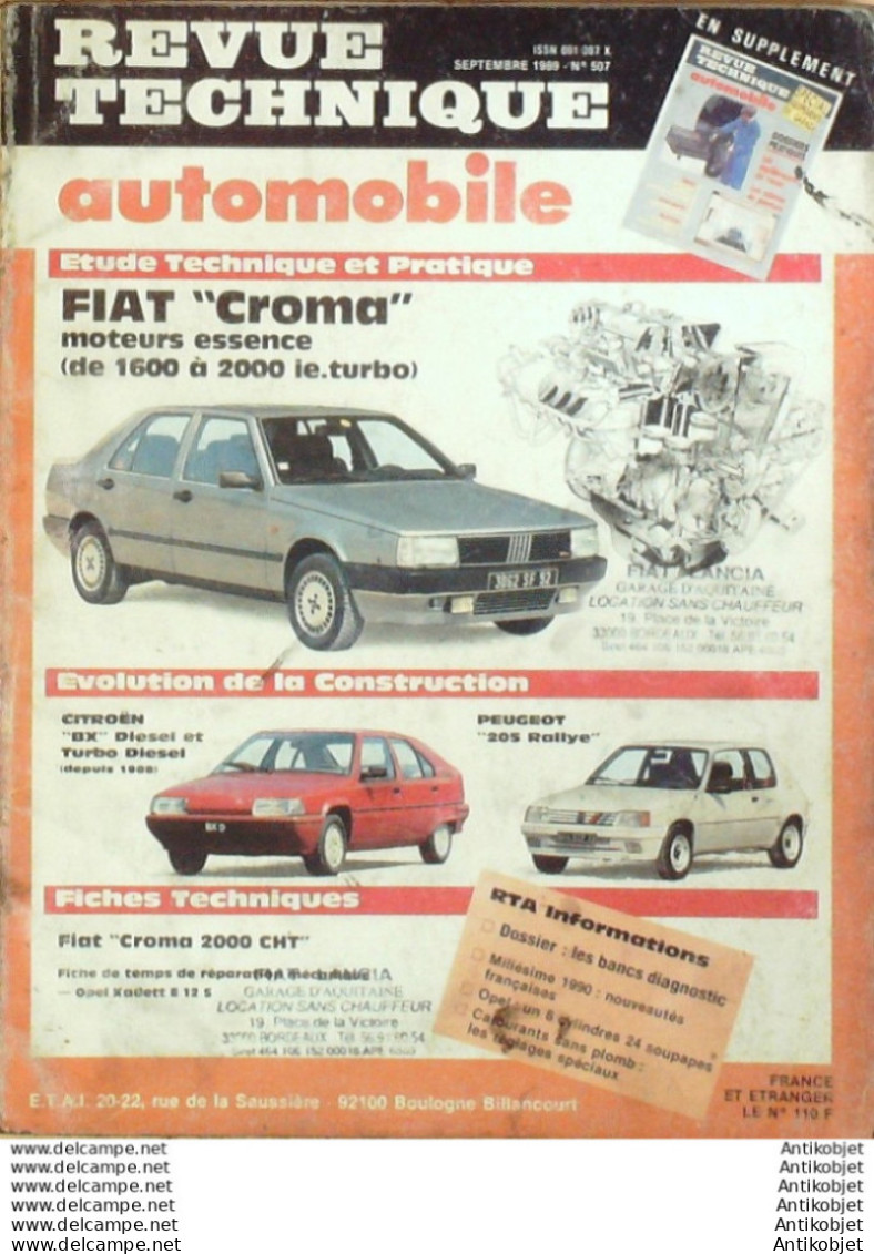 Revue Technique Automobile Fiat Croma Citroen BX Peugeot 205   N°507 - Auto/Motor