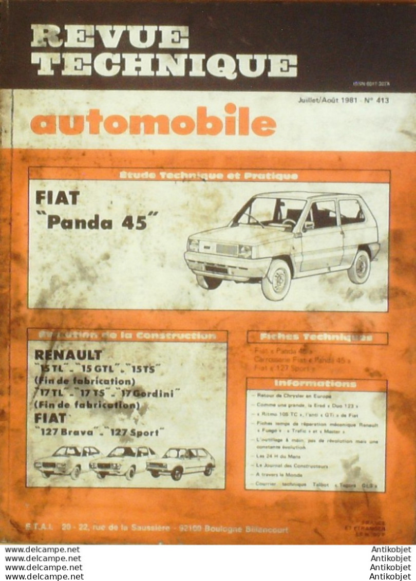 Revue Technique Automobile Fiat Panda 45 Renault 15/17 Gordini  Fiat 127 Brava   N°413 - Auto/Motorrad