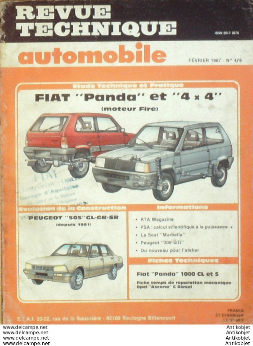 Revue Technique Automobile Fiat Panda & 4x4 Peugeot 505 GL 1981   N°476 - Auto/Moto