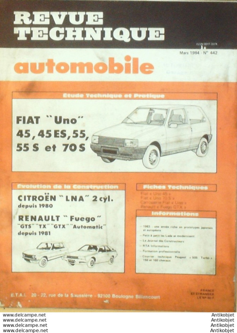 Revue Technique Automobile Fiat Uno Citroen Lna 1980 Renault Fuego 1981   N°442 - Auto/Moto