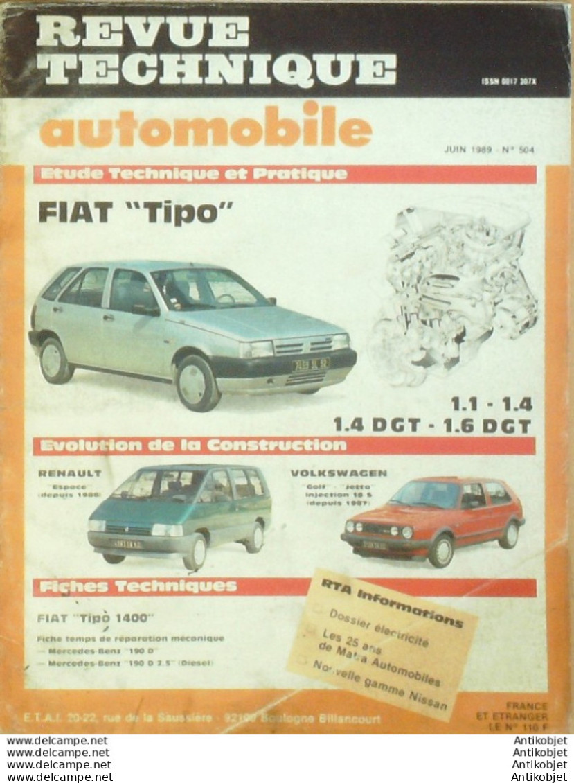 Revue Technique Automobile Fiat Tipo Renault Espace Volkswagen Golf Jetta   N°504 - Auto/Moto