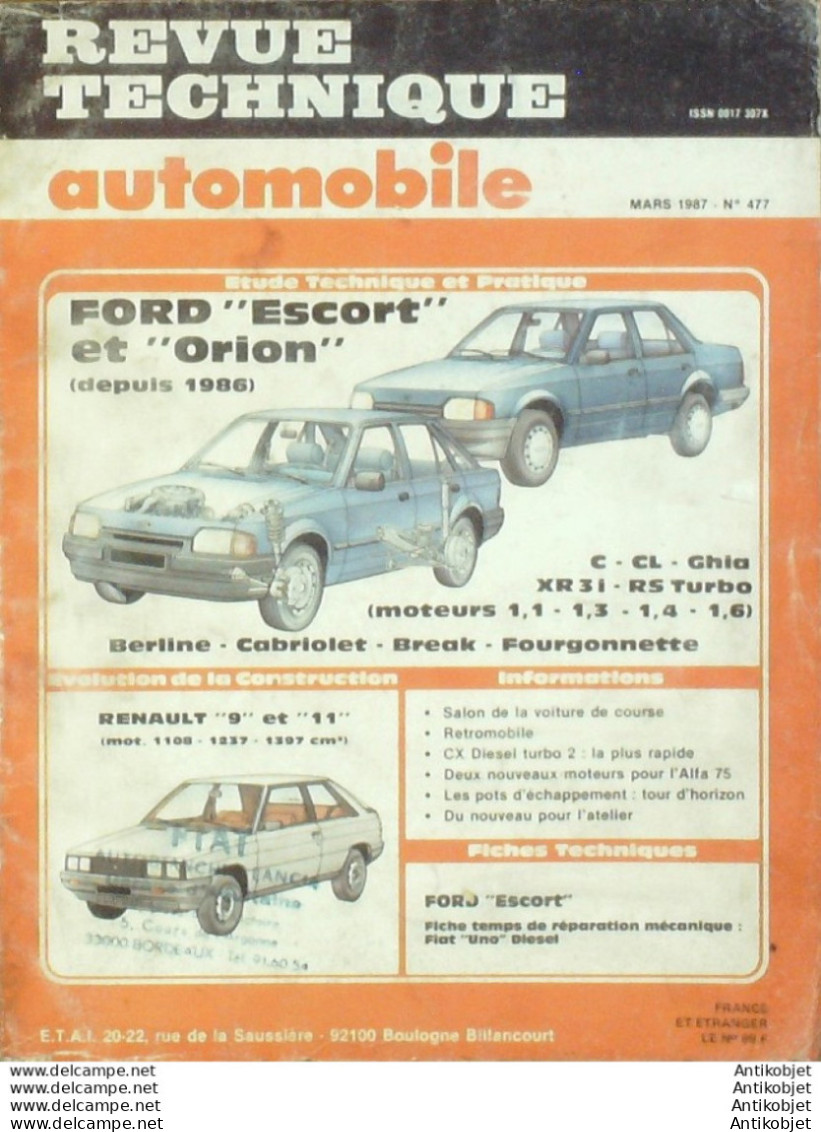 Revue Technique Automobile Ford Escort & Orion 1986 Renault 9/11   N°477 - Auto/Motorrad