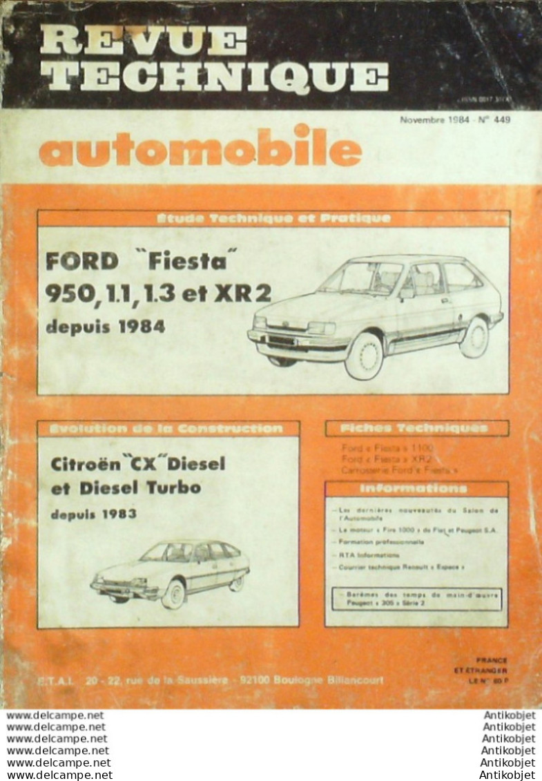 Revue Technique Automobile Ford Fiesta 950 Citroen CX Diesel   N°449 - Auto/Motorrad