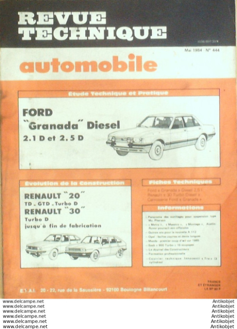 Revue Technique Automobile Ford Granada Diesel Renault 20 & 30   N°444 - Auto/Motor