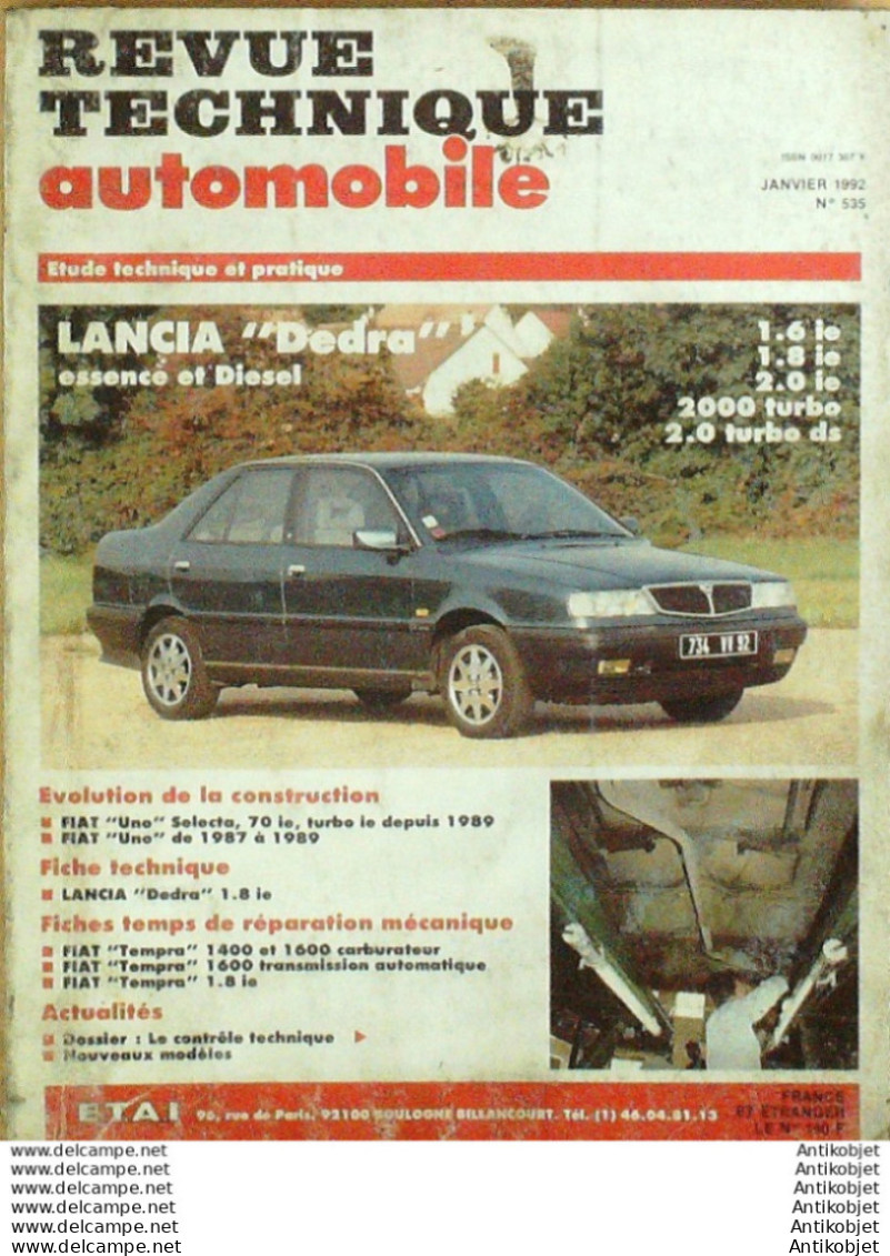 Revue Technique Automobile Lancia Dedra Fiat Tempra Uno 1987/1989 Selecta   N°535 - Auto/Motor