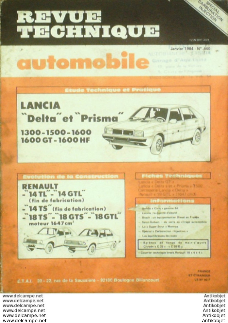Revue Technique Automobile Lancia Delta & Prisma 1300 Renault 14 & 18   N°440 - Auto/Moto