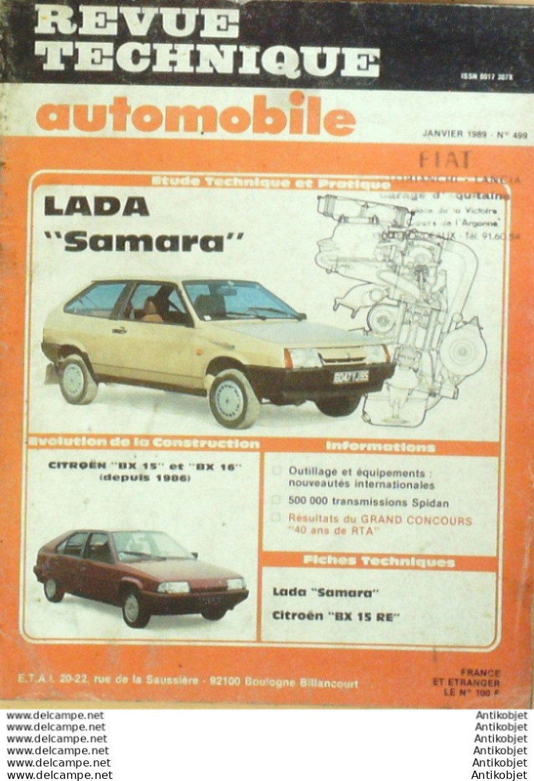 Revue Technique Automobile Lada Samara Citroen BX15 & 16   N°499 - Auto/Motor