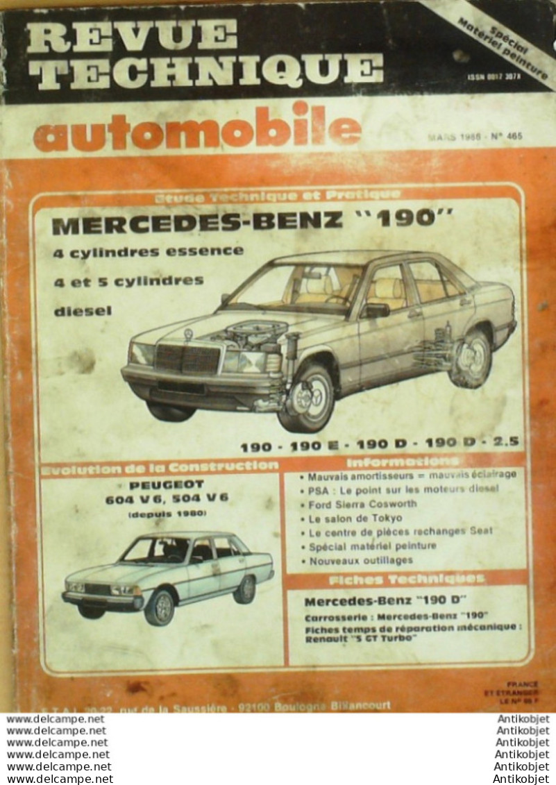 Revue Technique Automobile Mercedes Benz 190 Peugeot 604 & 504 V6   N°465 - Auto/Motorrad