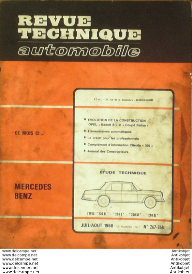 Revue Technique Automobile Mercedez-Benz 230 250 Opel Kadett B   N°267 - Auto/Moto