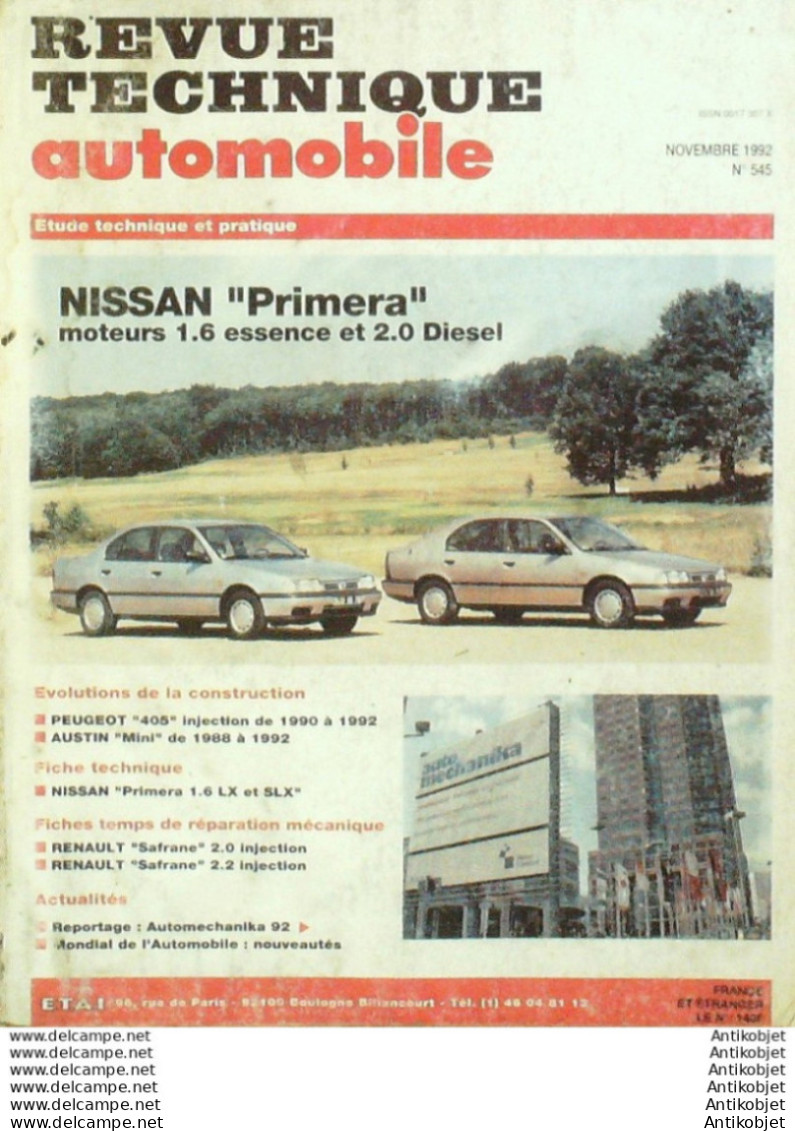 Revue Technique Automobile Nissan Primera Safrane Austin Peugeot 405   N°545 - Auto/Moto