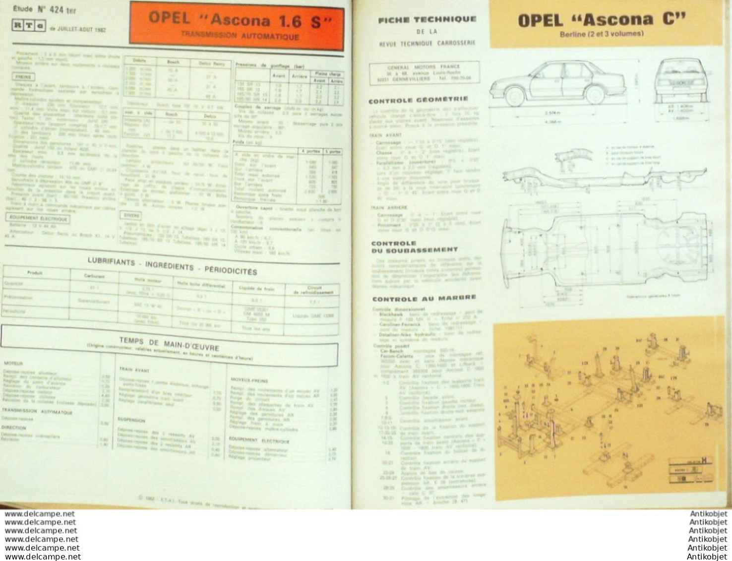 Revue Technique Automobile Opel Ascona Renault 18 & R20   N°424 - Auto/Moto