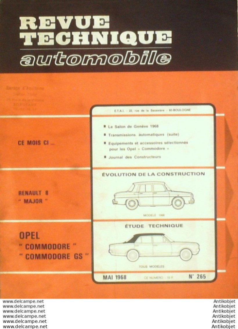 Revue Technique Automobile Opel Commodore Renault 8 Major   N°265 - Auto/Moto