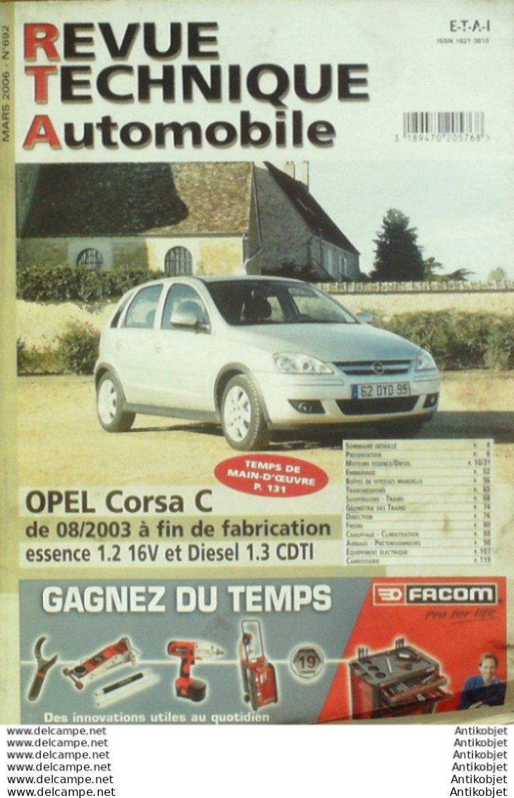 Revue Technique Automobile Opel Corsa C 08/2003   N°692 - Auto/Moto