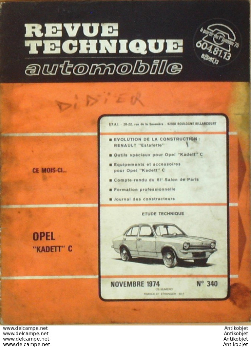 Revue Technique Automobile Opel Kadett C Renault Estafette   N°340 - Auto/Motor