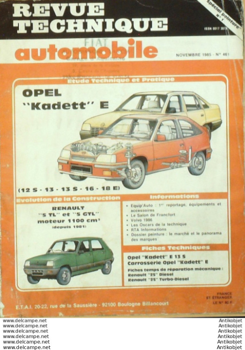 Revue Technique Automobile Opel Kadett E Renault 5 Renault 25   N°461 - Auto/Moto