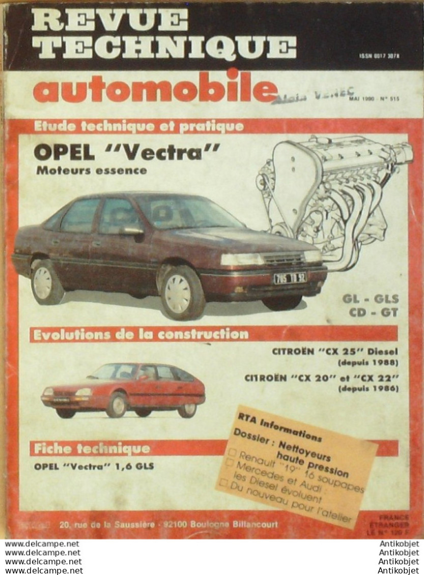 Revue Technique Automobile Opel Vectra E 1.6 GLS Citroen CX 20/25 D   N°515 - Auto/Motor