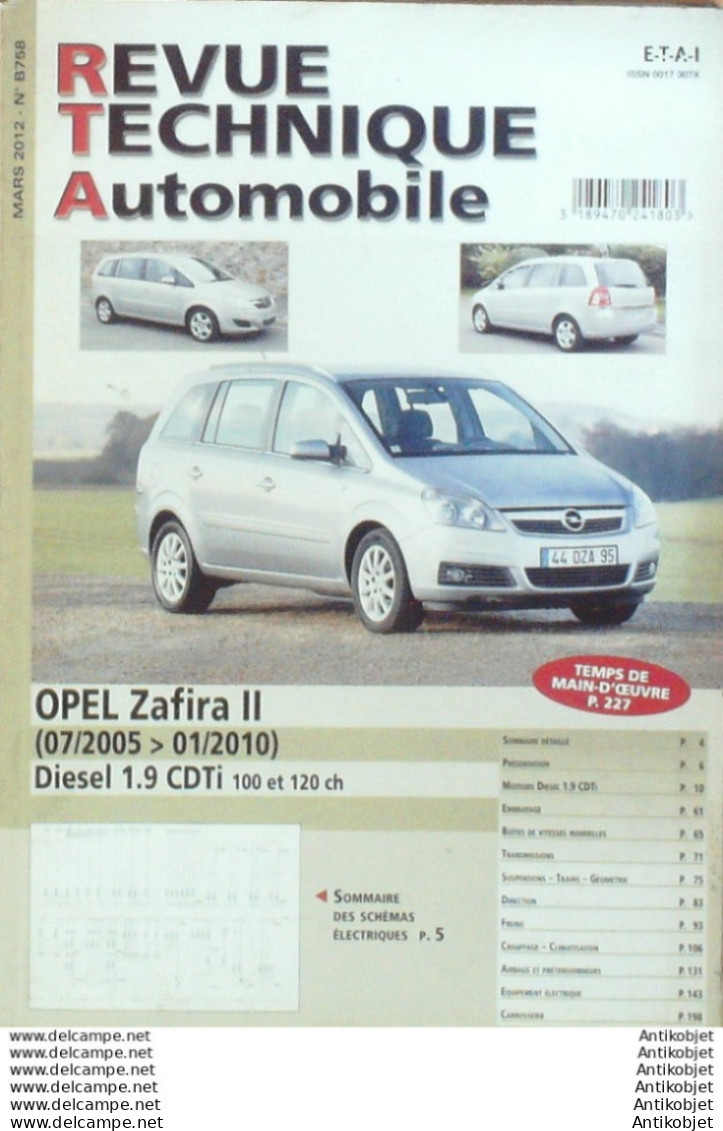 Revue Technique Automobile Opel Zafira II D 07/2005 à 01/2010   N°B758 - Auto/Motor